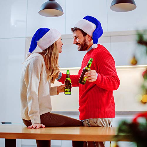 Blue Christmas Hats for Adults - 6 Pack, Santa Hat Holiday Costume