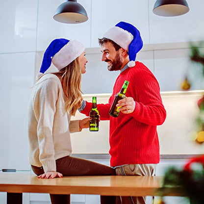 Blue Christmas Hats for Adults - 6 Pack, Santa Hat Holiday Costume