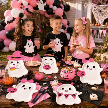 Pink Ghost Paper Plates Halloween Party Supplies 48 Pack
