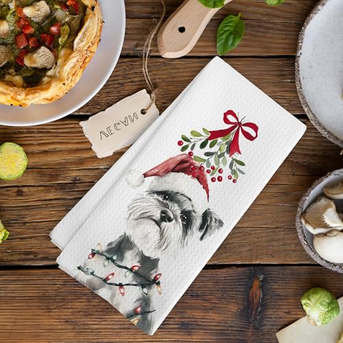 Christmas Miniature Schnauzer Dog Lover Kitchen Towels - Funny Holiday Gift, 16x24 Inches - Schnauzer Variation