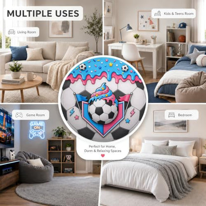 Soccer Ice Cream Drip Round Blanket 60 Inch Kids Teens Fans Gift