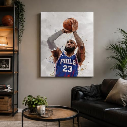 LeBron James Basketball Canvas Wall Art - 8x10 Inch Sports Poster - PHI Variation