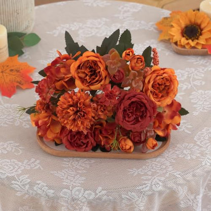 Artificial Fall Peony & Hydrangea Bouquet Set - Orange Red / Mixed 2pcs
