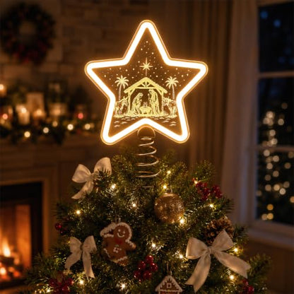 Nativity Tree Topper with Warm White LED - USB or Battery Operated Christmas Decor