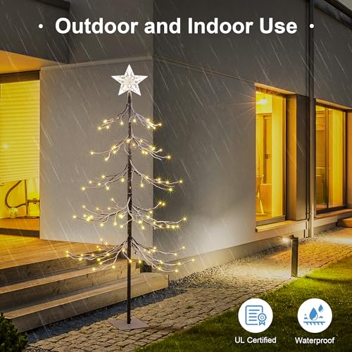 4FT Lighted Snow Tree with 112 LED Warm White Lights - Indoor & Outdoor Decoration