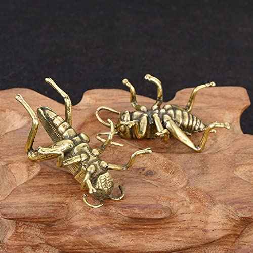 Copper Small Cricket Garden Figurine Statues, Solid Brass Lucky Cricket Rustic Fireplace Hearth Mantle Decor Home Study Desk Fun Children's Room Decoration (B)