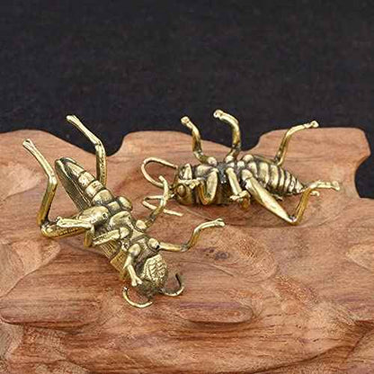 Copper Small Cricket Garden Figurine Statues, Solid Brass Lucky Cricket Rustic Fireplace Hearth Mantle Decor Home Study Desk Fun Children's Room Decoration (B)