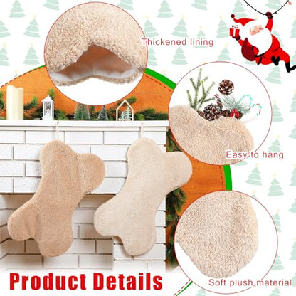 Faux Fur Sherpa Dog Christmas Stockings - Beige Khaki Set, Holiday Decor