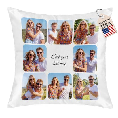 Personalized Photo Pillow with Custom Text - 8x8, 20x20, 24x24 & 12x20 Sizes - Faux Silk, Linen or Ultra-Soft Fabric - USA Made - Variation 8-1