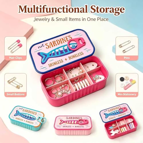 Travel Jewelry Case with Fishbone Chain Holder and Fish-Shaped Slots