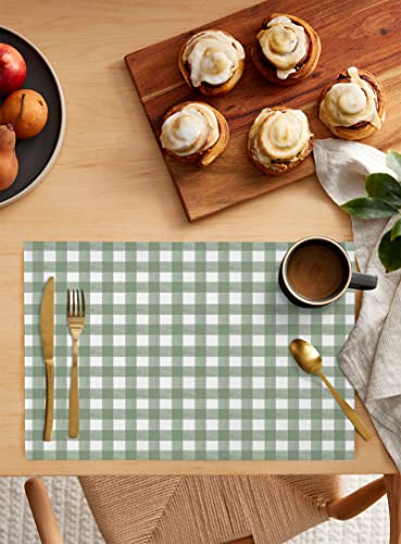 6 Pcs Sage Green Buffalo Plaid Placemats Set - Cotton Linen Table Mats for Dining