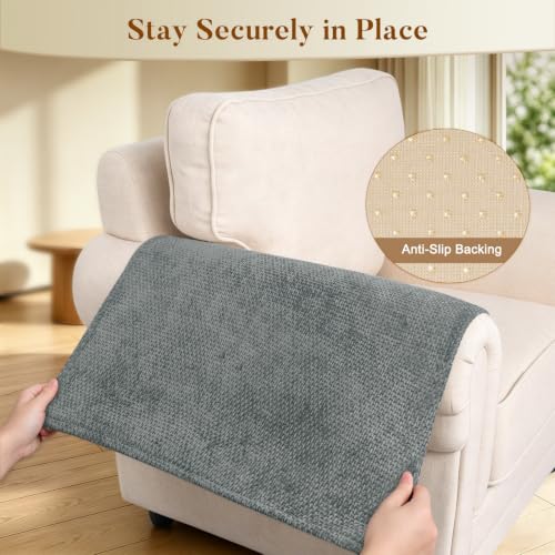 Dark Grey Waterproof Couch Arm Covers Set of 2 - 24x20 Inches, Sofa & Recliner Protector