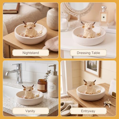 Highland Cow Jewelry Dish Holder - Rustic Ring Tray with Color-2