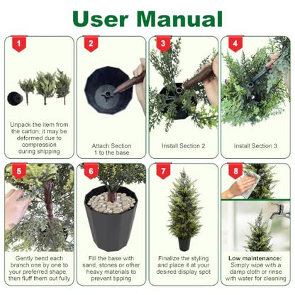 3Ft Artificial Cedar Christmas Topiary Trees - 2 Pack Outdoor Decor