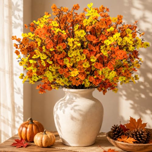 Fall Artificial Baby's Breath Flowers Set - 12 Silk Stems for Thanksgiving Decor