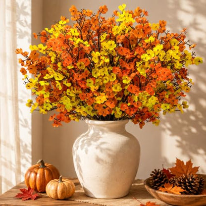 Fall Artificial Baby's Breath Flowers Set - 12 Silk Stems for Thanksgiving Decor