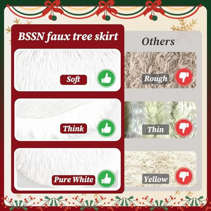 Upgraded White Faux Fur Christmas Tree Skirt - 60 Inch Plush Xmas Base Cover