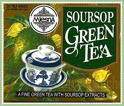 Mlesna Pure Ceylon Soursop Green Tea 50 Tea Bags Box. ((100g))