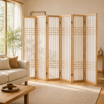6 Panel Room Divider Folding Privacy Screen Light Brown - ALeesing