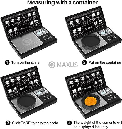 MAXUS Precision Pocket Scale 500g x 0.01g, Digital Gram Scale with Tray, Small Food Scale, Jewelry Scale, Ounces Grains Scale with Backlit LCD