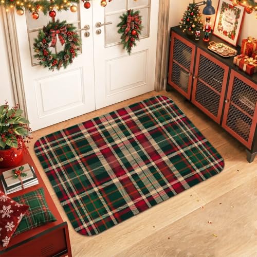 Green Tartan Plaid Christmas Area Rug 2' x 3' - Traditional Holiday Decor