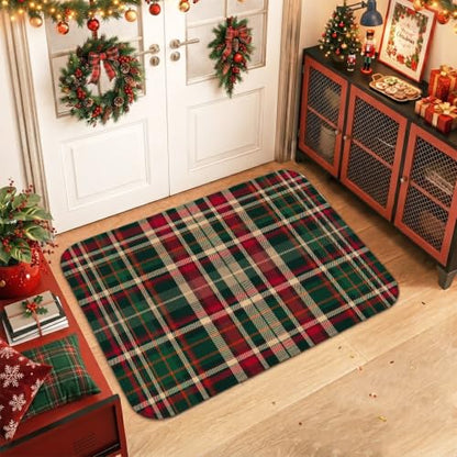 Green Tartan Plaid Christmas Area Rug 2' x 3' - Traditional Holiday Decor