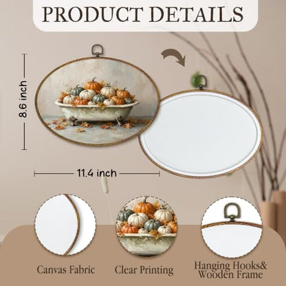 Fall Pumpkin Wall Art Decor - Oval Bathroom Frame, 11.4x8.6 Inch, Thanksgiving