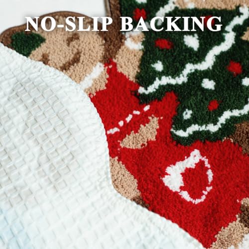 Christmas Bathroom Rug - Cute Gingerbread Bath Mat 16x24 Inches - Red Green Variation
