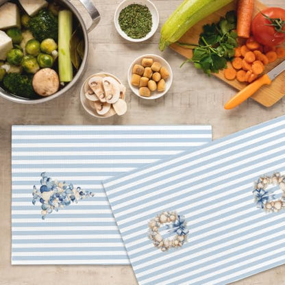 Blue Coastal Christmas Tree Kitchen Towels Set of 2 - Seashell & Starfish Holiday Decor - Variation 11