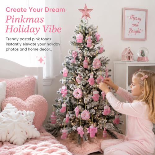 Pink Christmas Candy Ornaments Set - 48 Cute Holiday Decor, Hanging