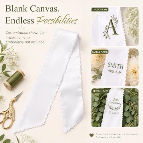Classic White Wreath Sash with Ric Rac & Scalloped Trim - 2 Pcs Front Door Decor