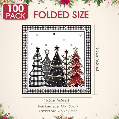 Christmas Dinner Paper Napkins - Black White Red Gingham Holiday Party Decor - 100 Pack