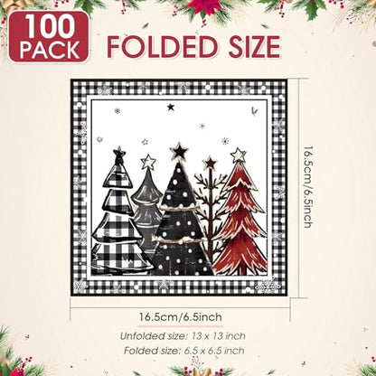 Christmas Dinner Paper Napkins - Black White Red Gingham Holiday Party Decor - 100 Pack