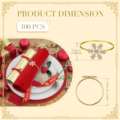 Christmas Snowflake Napkin Rings Set - Gold 12 Pcs Rhinestone Holiday Decor