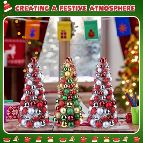 16 Inch Christmas Ball Tree Centerpiece Set - Glittered Holiday Decor