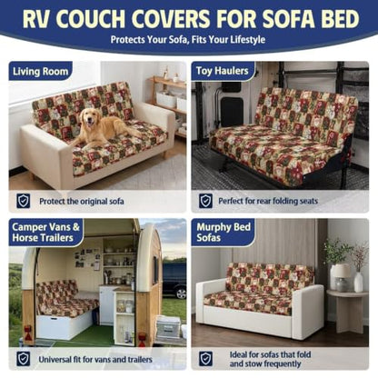 Christmas Patchwork RV Sofa Bed Cover 2-Piece Set for Loveseat - Fold-Out Couch Protector