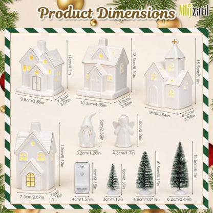 Ceramic Christmas Village Set with Lights and Figurines - Indoor Holiday Decor