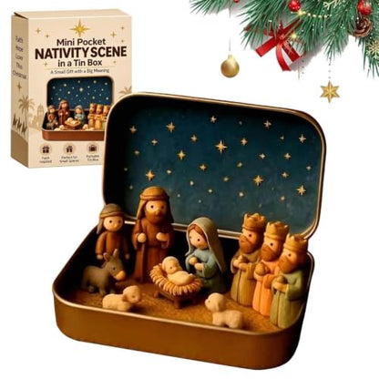 Mini Pocket Nativity Scene in Tin Box Christmas Decor Set 1pc Small Figures