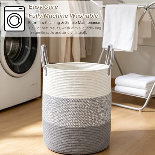 Large Woven Rope Laundry Hamper with Handles - Grey, 70L