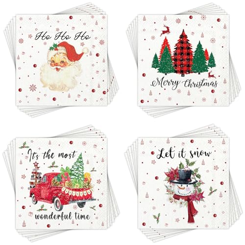 Christmas Cocktail Napkins 200 Pcs Xmas Tree Pattern 5x5 Inch Party Decor
