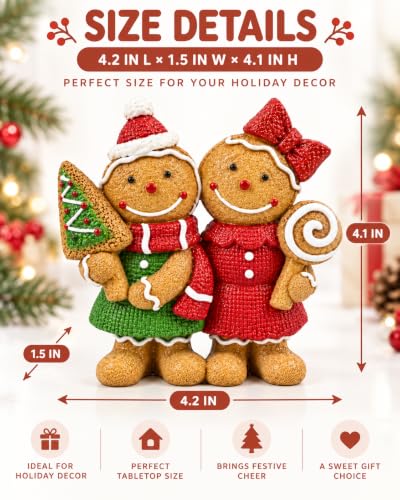 Christmas Gingerbread Couple Figurine - Indoor Resin Holiday Decoration
