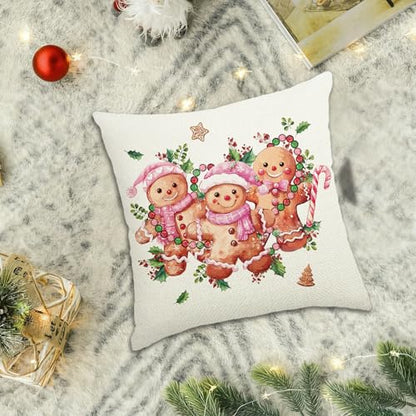 Pink Gingerbread Man Christmas Pillow Cover 18x18 Inch - Holiday Home Decor