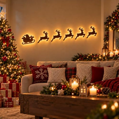7 Pcs LED Reindeer Wall Decor Set with Warm White Backlit Silhouette Holiday Display