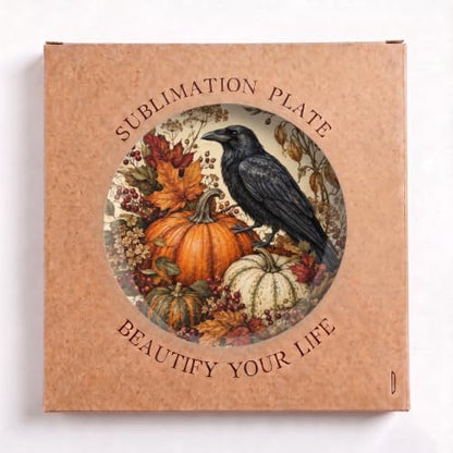Halloween Decorative Plates Autumn Crow & Pumpkin 8 Inch - Bone China Wall & Table Decor