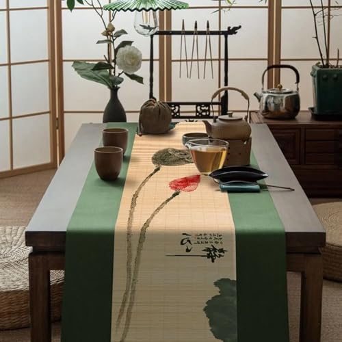 Meditation Asian Style Bamboo Table Runner 12x48 Inch - Zen Chinese Art