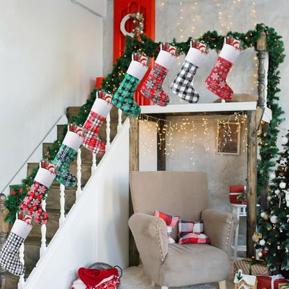 Christmas Stockings Bulk Set 16 Pcs 15 Inch Buffalo Plaid Fireplace Decor