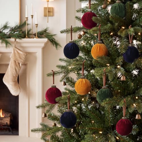 Velvet Christmas Ornaments Set - 12 Assorted 3.5-Inch Holiday Tree Decorations