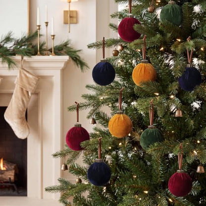 Velvet Christmas Ornaments Set - 12 Assorted 3.5-Inch Holiday Tree Decorations