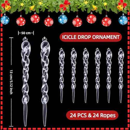 Naler 24 Pieces Christmas Icicle Drop Ornaments Clear Icicles for Christmas Tree Decorations, 5.1 Inch