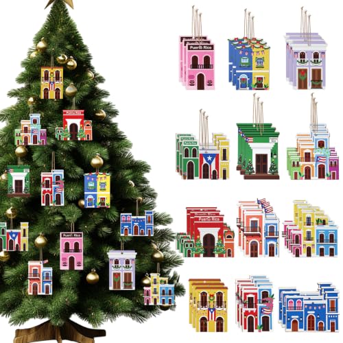 Puerto Rico Wooden Ornament Set - San Juan Holiday Decorations, 36 Pieces